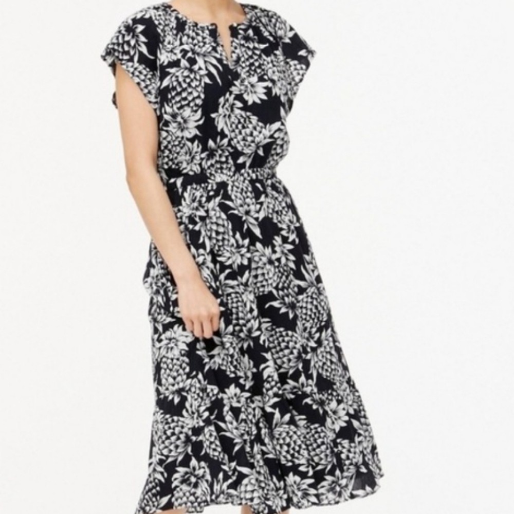 J Crew Tropical Black and White Pineapple Print Dress Sz Small